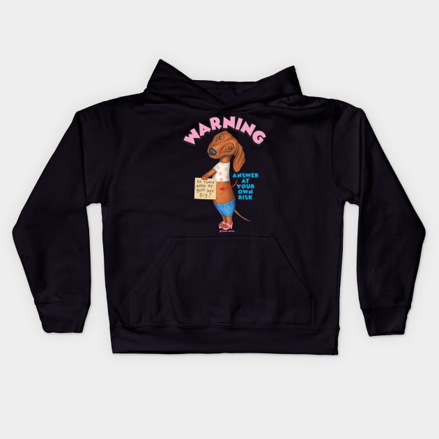 Cute Doxie Dog wearing Shorts, short tee, and sandals Kids Hoodie by Danny Gordon Art